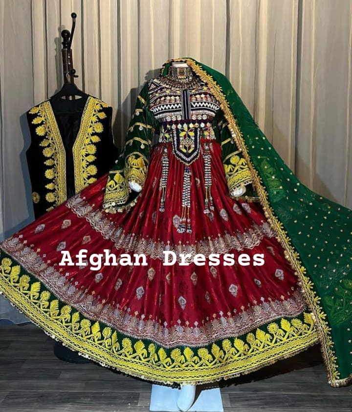 Red and green afghan kochi nikkah dress for couple Red and green afghan kochi nikkah dress for couple