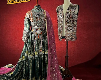 Afghansk modern vintage brudklänning för par och väska i indisk och arabisk stil i maxi-stil