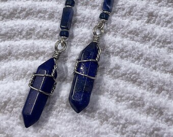 Wire Wrapped Lapis Lazuli Gemstone Earrings