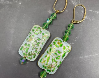 Cloisonné Earrings with Preciosa Czech Glass, Flower Earrings, Wedding Gift