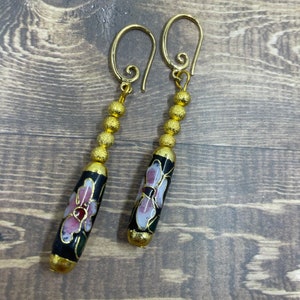 Vintage Style Chinese Cloisonne Tube Earrings