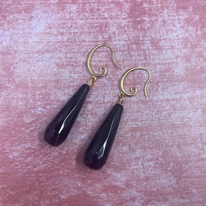Onyx Teardrop Earrings, Black Dangle Earrings, Art Deco Style Earrings