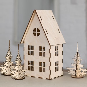 Casa di Natale, Villaggio di Natale del Paese delle Meraviglie Invernale, Casa in Miniatura di Natale, taglio laser, file svg tagliati al laser