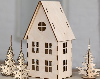 Christmas House, Winter Wonderland Christmas Village, Christmas Miniature House, laser cut, svg laser cut files