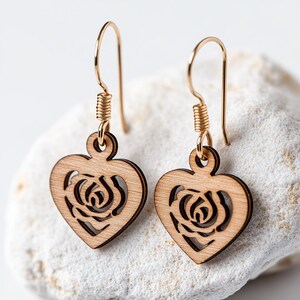 orecchini a forma di cuore rosa San Valentino File in legno Svg tagliato al laser per Glowforge, file Svg tagliato al laser rosa a forma di cuore Download digitale, STVAL