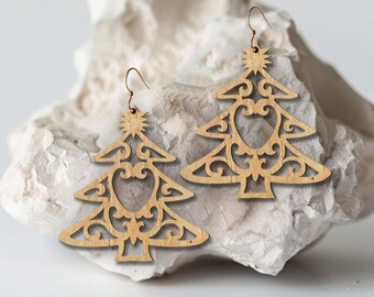 christmas tree Earrings Wood Laser Cut Svg file Digital Download