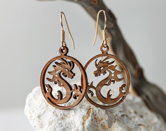Dragon Shape Earrings Wood Laser Cut Svg file Digital Download, MARINETHEME