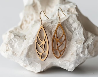 Abstract Leaf Shape Earrings Wood Laser Cut Svg file Digital Download, LEAFEARRINGS