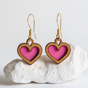 Orecchini a forma di cuore San Valentino File in legno Svg tagliato al laser per Glowforge, file Svg tagliato al laser a forma di cuore rosa Download digitale, STVAL