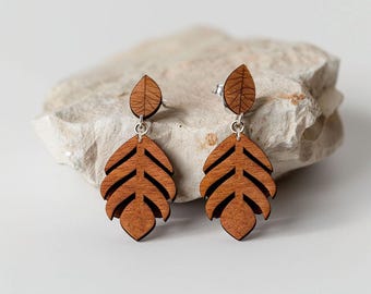 Leaf Shape Earrings Wood Laser Cut Svg file Digital Download, LEAFEARRINGS