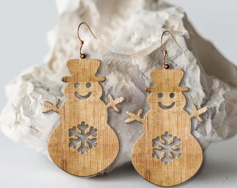 Christmas Snowman Earrings Wood Laser Cut Svg file Digital Download