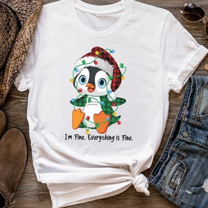 I&#39;m Fine Everything Is Fine Funny T-Shirt Gift For Christmas, Christmas Shirt Gift, Anxiety Shirt Gift For Xmas, Tangled Christmas Light Tee
