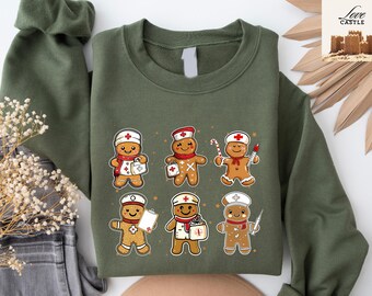 Christmas Nurse Sweatshirt, Gingerbread Healthcare Worker Sweater