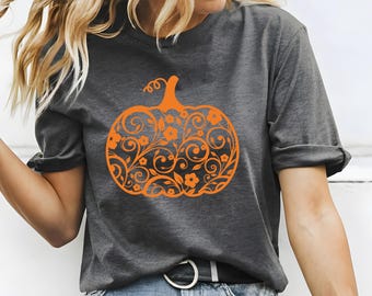 Floral Pumpkin Fall Graphic Tee, Vintage Style