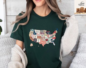 Retro USA Map T-Shirt, Bible Verse Floral Design