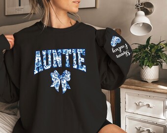 Custom Auntie Sweatshirt, Floral Nieces Nephews Names Sleeve, Gift
