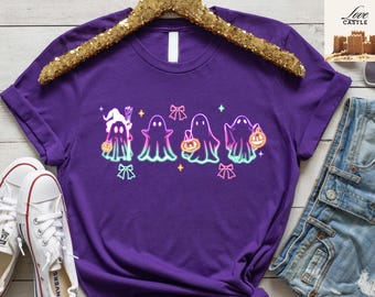 Neon Halloween Ghost T-Shirt, Spooky Season Tee