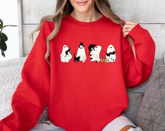 Ghost Black Cats Sweatshirt, Halloween Black Cat Sweatshirt, Spooky Season Tees, Funny Ghost Cat Outfit, Cute Pumpkin Clothing Gifts