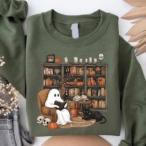 Halloween-Geist-Lesebücher Sweatshirt, Bibliothekar-Geist-Halloween, Halloween-Lehrer-Sweatshirt, Halloween-Shirt, Lehrer-Geschenk, Boo Schule
