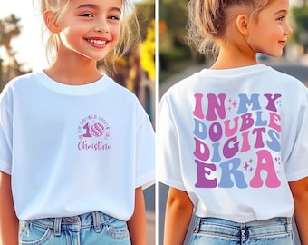 Personalized 10th Birthday Girl Tee, In My Double Digits Era Shirt
