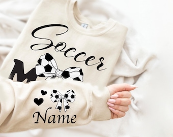 Personalized Soccer Mom Sweatshirt, Kids Name Sleeve, Soccer Mama Shirt
