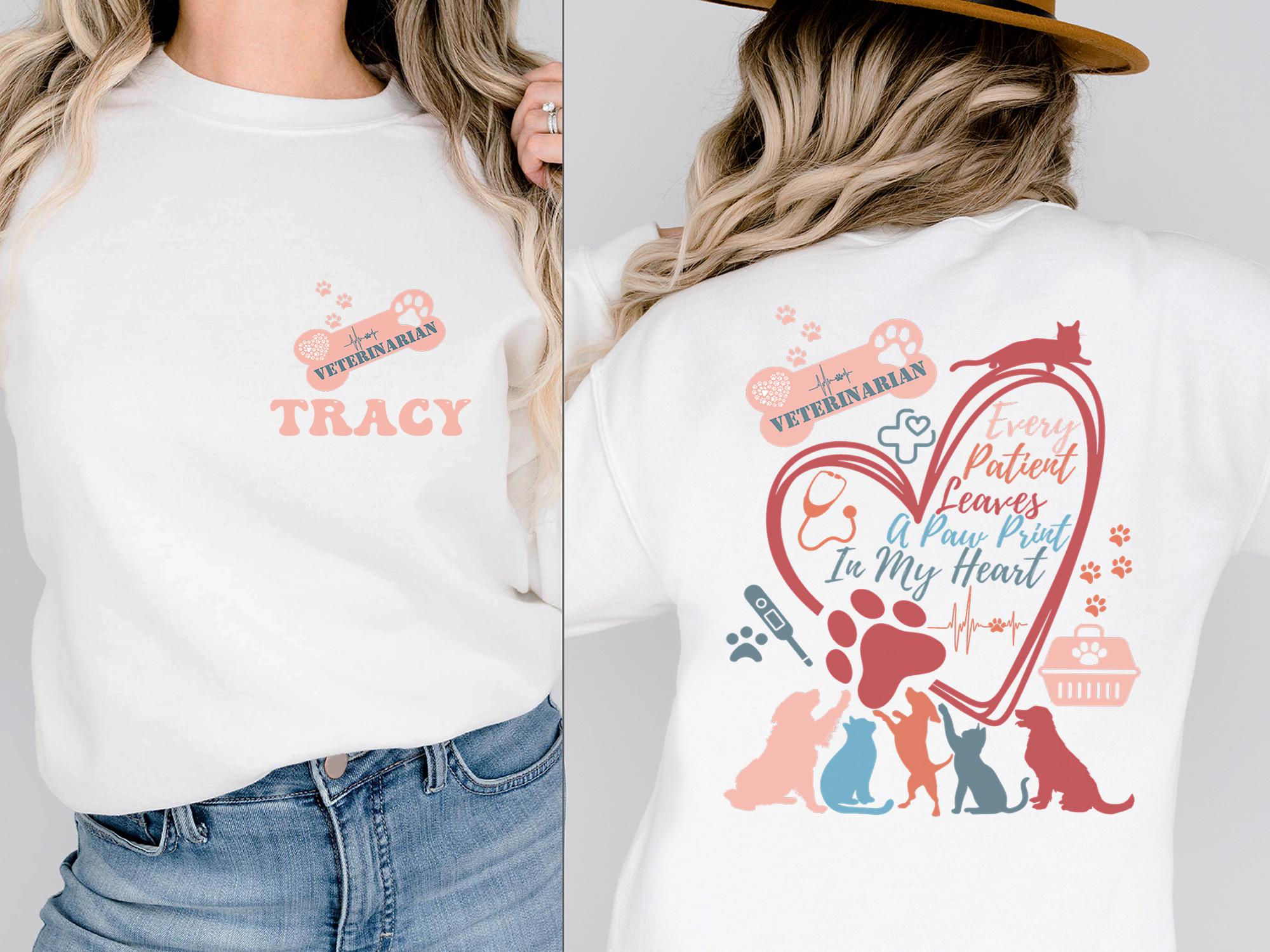 Custom Veterinarian Sweatshirt, Personalized Vet Tech Shirt with Name, Animal Lover Gift, Every Patient Leaves a Paw Print Design