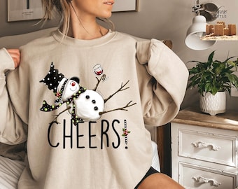 Snowman Wine Christmas Sweatshirt, Funny Christmas Shirts, Wine Holiday Hoodie, Snowman Drinking Wine Santa T-Shirt