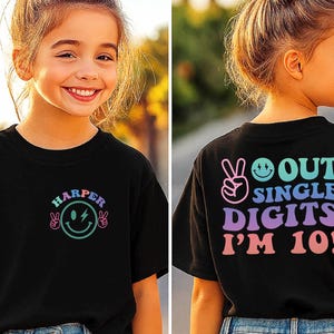 Custom 10th Birthday Shirt, Peace Single Digits I&#39;m 10 Shirt, Ten Birthday Groovy Shirt, Custom Name Tenth Birthday Tee, Birthday Tee
