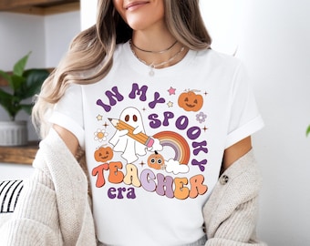 In My Spooky Teacher Era Shirt – Cute Ghost Halloween Teacher Tee, Retro Fall Pumpkin Graphic T-Shirt for School Educators