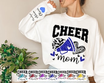 Cheer Mom Royal Blue  Hoodie and Sweatshirt, Faux Glitter Cheerleader Hoodie,Cheer Gear,Custom Cheer Hoodie and Sweatshirt, Cheer Gift