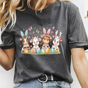 Cute Highland Cow Easter Shirt, Cow Easter Shirt, Cow with Bunny Ears, Cute Easter Tee, Hello Spring Tshirt, Easter Cow Gift