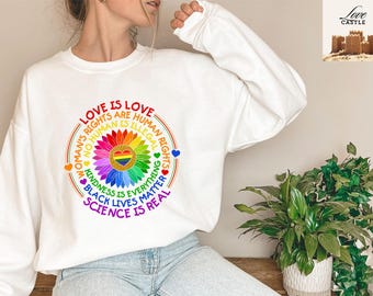 Rainbow Love is Love Sweatshirt, LGBTQ Ally Apparel, Pride Crewneck