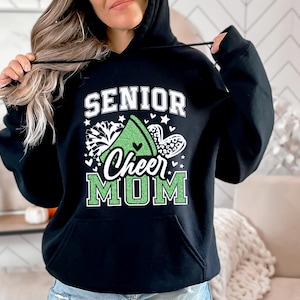 Älterer Cheer Mom Grüner Hoodie und Sweatshirt, Faux Glitter Cheerleader Hoodie, Cheer Gang, Benutzerdefinierter Jubel Hoodie und Sweatshirt, Jubelgeschenk