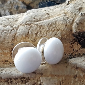 White Stud Earrings, Sterling Silver Posts, Fused Glass Jewelry,  Minimalist Jewelry, Simple Earrings, White Earrings, Handmade in USA