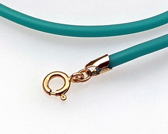 Seafoam Green Rubber Cord Necklace, 3mm, Teal, Gold Filled Clasp, Interchangeable, 16", 18", 20", 22", 24"