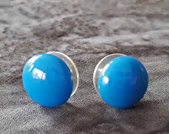 Sky Blue Stud Earrings, Sterling Silver Posts, Fused Glass