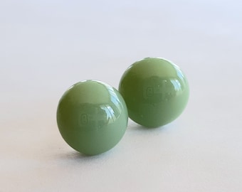 Sage Green Earrings, Green Stud Earrings, Post Earrings, Pale Green, Fused Glass Jewelry, Sterling Silver Posts, Forest Green, Made in USA