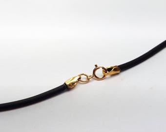 Schwarze Gummikordel-Halskette, 2mm, Gold Filled Verschluss, austauschbar, 16", 18", 20", 22"; 60cm