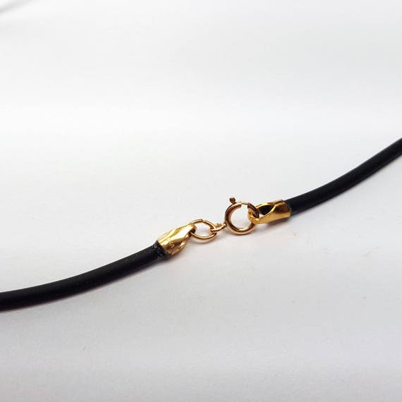 Black Rubber Cord Necklace Jewelry 14K Gold Clasp 18" 