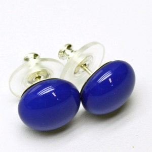 Navy Blue Stud Earrings, Sterling Silver Post, Fused Glass image 4