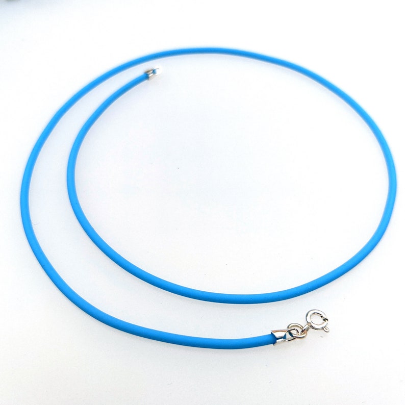 Turquoise Rubber Cord Necklace, 2mm, Sterling Clasp, Interchangeable, 16, 18, 20, 22, 24 image 2