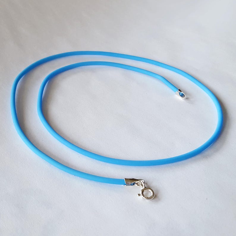 Turquoise Rubber Cord Necklace, 2mm, Sterling Clasp, Interchangeable, 16, 18, 20, 22, 24 image 3