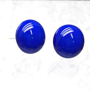 Navy Blue Stud Earrings, Sterling Silver Post, Fused Glass image 2