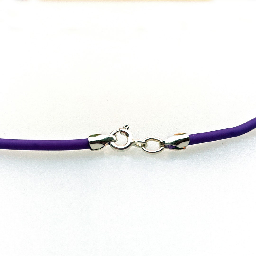 Purple Rubber Cord Necklace 2mm Sterling Clasp Etsy UK