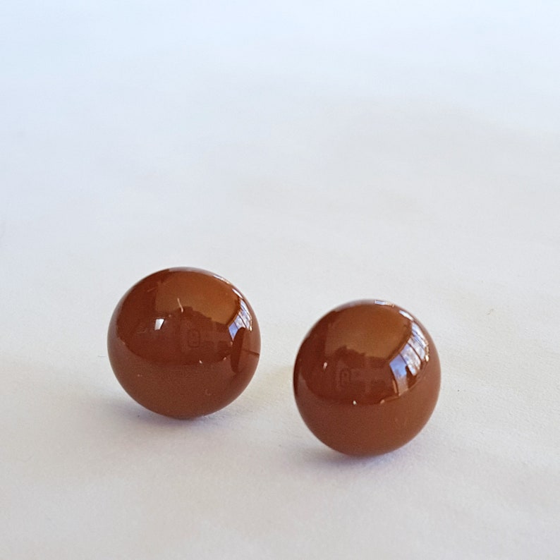 Brown Stud Earrings, Sterling Silver Posts, Fused Glass image 6