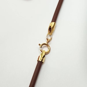 Halsband med brunt gummisnöre, 3 mm, utbytbart, guldfyllt spänne, 40 cm, 40 cm, 50 cm, 52 cm; 61 cm