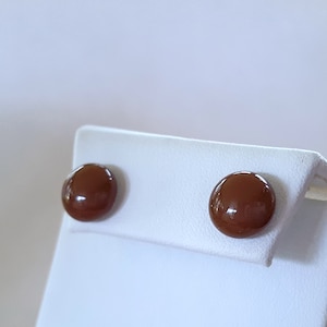 Brown Stud Earrings, Sterling Silver Posts, Fused Glass image 4