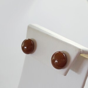 Brown Stud Earrings, Sterling Silver Posts, Fused Glass image 2