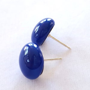 Navy Blue Stud Earrings, Sterling Silver Post, Fused Glass image 1