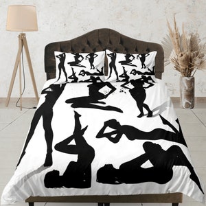 Modern Black and White Silhouette Art Duvet Cover Set, Custom Size Bedding Set, Aesthetic Dorm Bedding, Bedroom Set, Quilt Cover